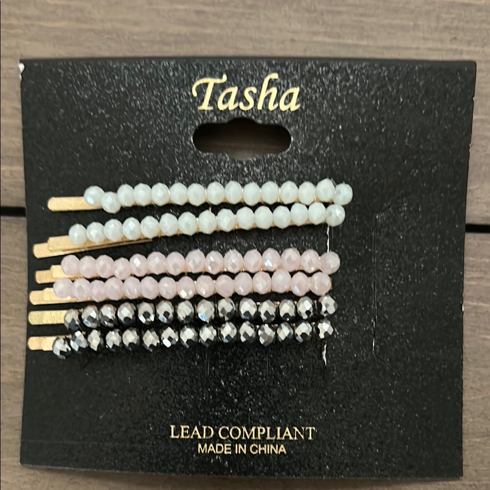 NEW Tasha Elegant Beaded Hair Clips in Pink, Black, and White
